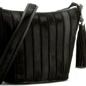 MCHAEL KORS BROOKLYN APPLIQUE HAIRCALF LEATHER STRIP MD FEED SHOULDER BAG NWT